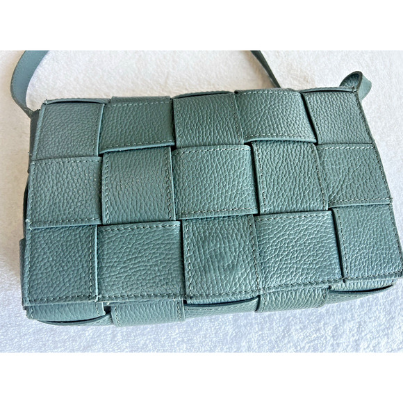 STELLA BIANCA Made In Italy Woven Pebbled Leather adjust Crossbody Handbag Blue - Picture 13 of 16